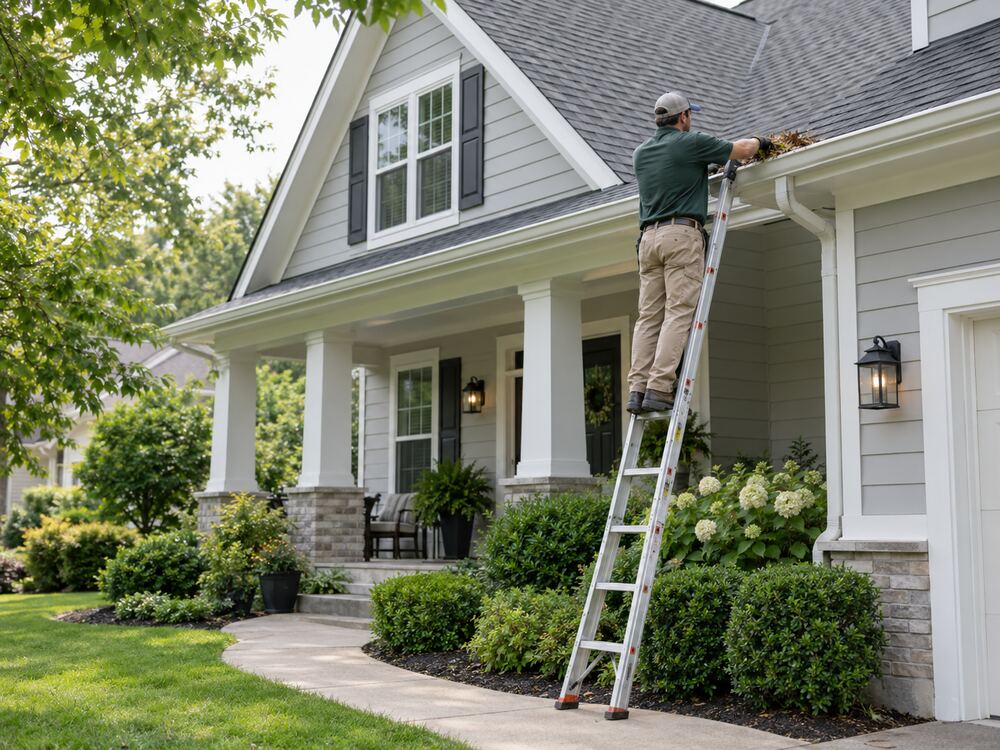 Professional gutter cleaning on a Central Ohio home